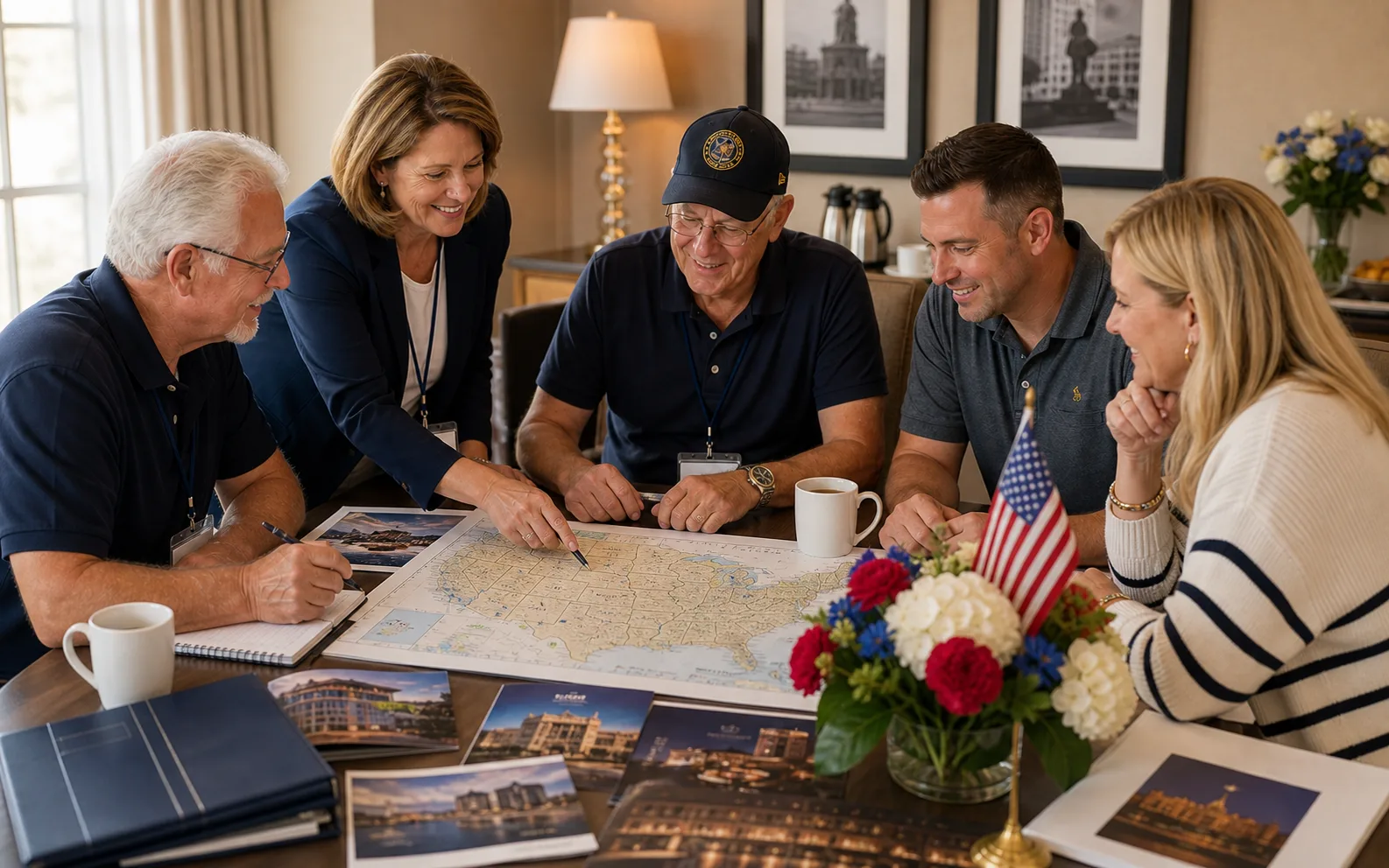 Veterans comparing destinations for an upcoming military reunion