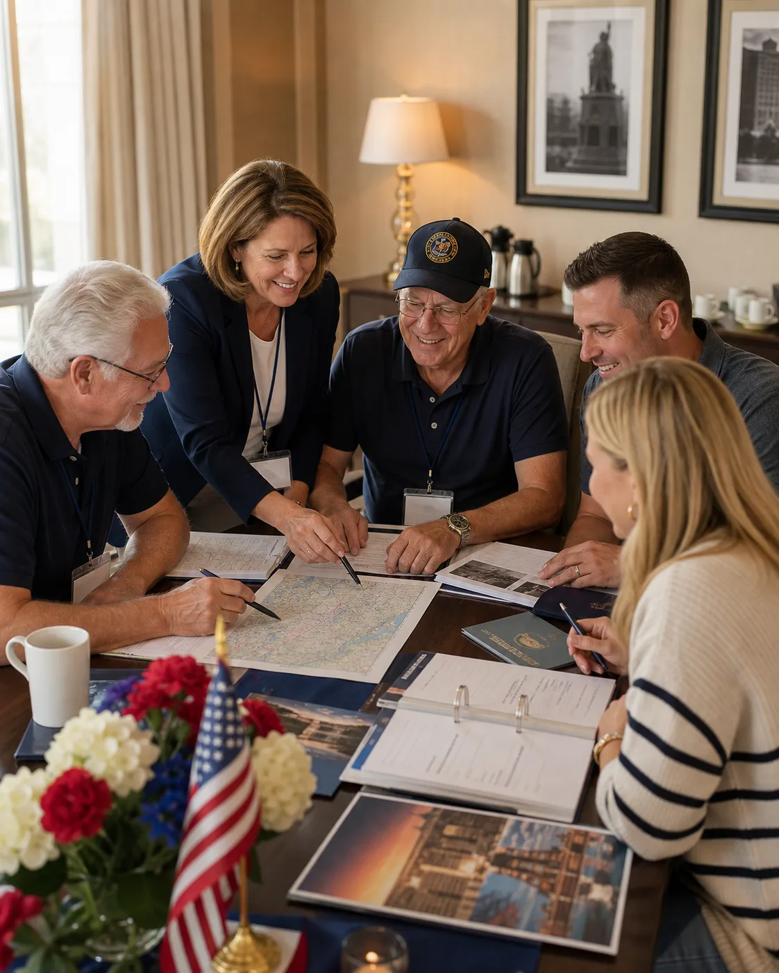 Reunion committee reviewing event plans together