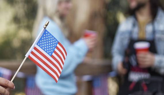 American flag and community