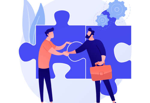 Partnership and collaboration vector concept metaphor Coworkers cartoon characters. Effective collaboration, coworkers cooperation, teamwork. Colleagues discussing solution. Successful interaction. Vector isolated concept metaphor illustration